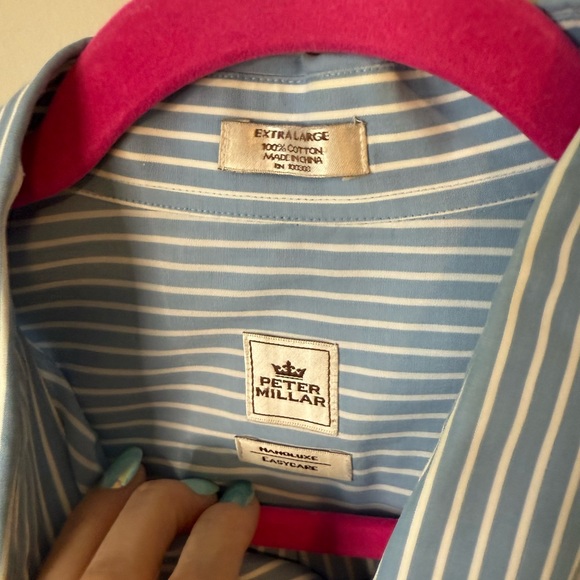 Peter Millar blue & white striped button down men’s size XL - Picture 5 of 5